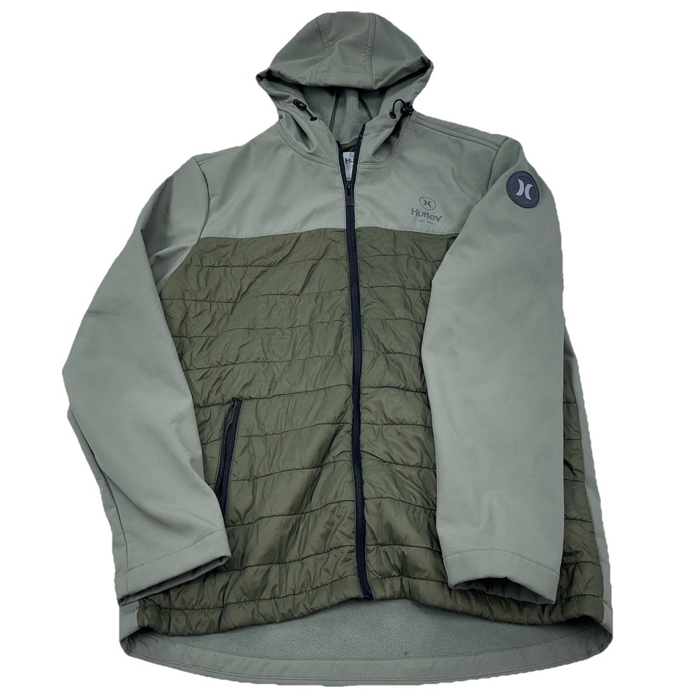 Hurley Jacket Men Large Green Soft Shell Performance Windbreaker Hybird Tech